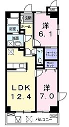 リベラ サンリット カーサ 7階2LDKの間取り