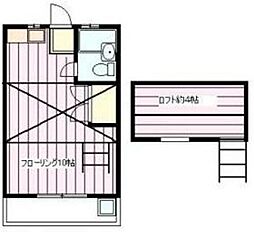 小田急小田原線 狛江駅 徒歩15分の賃貸アパート 2階ワンルームの間取り