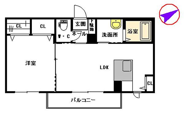 フェリーク　I棟 A0202｜福岡県大牟田市下白川町２丁目(賃貸アパート1LDK・2階・41.70㎡)の写真 その2