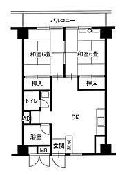 トピレック博多 2DKの間取図画像