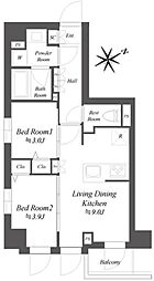 ブランシエスタ品川大井町パークエッジ 2DKの間取図画像