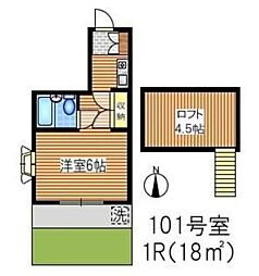 小谷戸フラワーハイム2 ワンルームの間取図画像