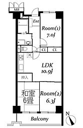 フローラ稲毛 7階3LDKの間取り