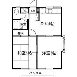 エステートピア築山二番館 2階2DKの間取り
