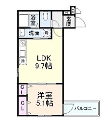 JR片町線(学研都市線) 津田駅 徒歩8分の賃貸アパート 2階1LDKの間取り
