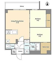 グランカーサ尾久 4階2LDKの間取り