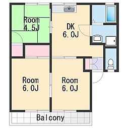 アルブル 2階3DKの間取り