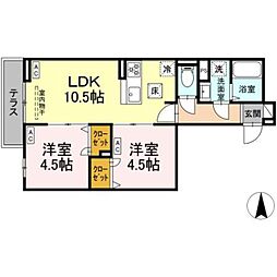 セレスティア南花畑III 1階2LDKの間取り