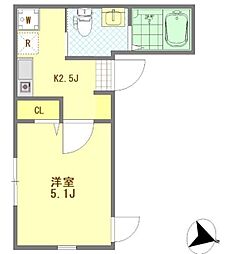 COZY若宮 1Kの間取図画像