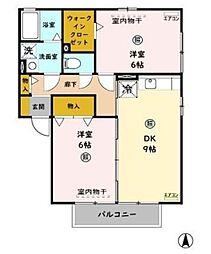 Opus1 2階2DKの間取り