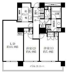 リバーポイントタワー 2LDKの間取図画像