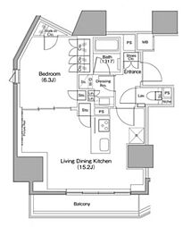 ザ・パークハビオ麻布十番 1LDKの間取図画像