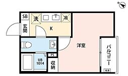 エトワール鶴ヶ島 1階1Kの間取り