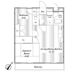 東川口宝マンション 3階2LDKの間取り