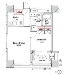パークキューブ八丁堀 1LDKの間取図画像