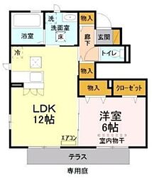 サニーモール 参番館 1階1LDKの間取り