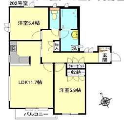 カトルファミーユ 2LDKの間取図画像