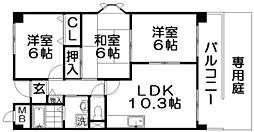 ラフィネ星田 1階3LDKの間取り