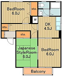 京王相模原線 南大沢駅 バス9分 柳沢下車 徒歩7分の賃貸アパート 2階3DKの間取り