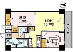 JR東西線 御幣島駅 徒歩4分の賃貸マンション 3階2LDKの間取り