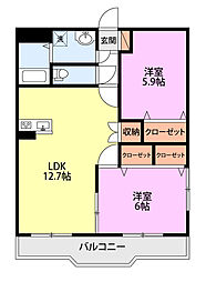 アイビーKY 2LDKの間取図画像