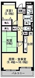 TOHO船堀マンション 2LDKの間取図画像