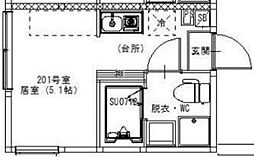 金町BASE 2階ワンルームの間取り