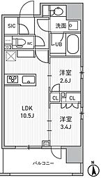 シーズンフラッツ新御徒町イースト 2階2LDKの間取り