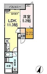 D-ROOM万町II 2階1LDKの間取り