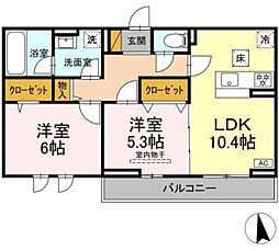 フェリシア 2LDKの間取図画像