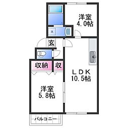 コープU2 2階2LDKの間取り