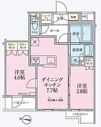 ARKMARK練馬 3階2DKの間取り