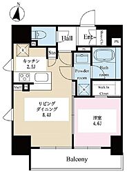 テラス文京本郷 4階1LDKの間取り