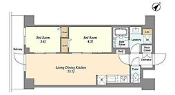 グランカーサ平井 5階2LDKの間取り