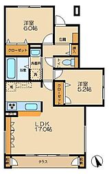 アージュ・ドールA棟 2LDKの間取図画像