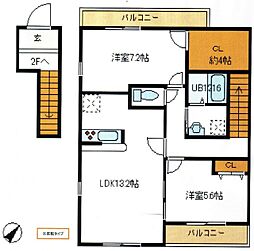 アンソレイユ 2LDKの間取図画像
