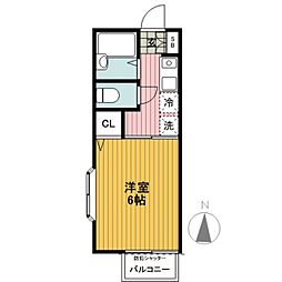 ベルグランかねいち 2階1Kの間取り