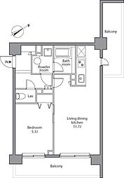 レジディア赤坂 2階1LDKの間取り
