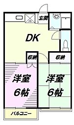 JR中央線 西八王子駅 徒歩15分の賃貸アパート 2階2DKの間取り