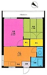 清水コーポ 2階2DKの間取り