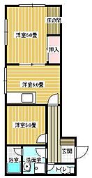 第2渡辺コーポ 2DKの間取図画像