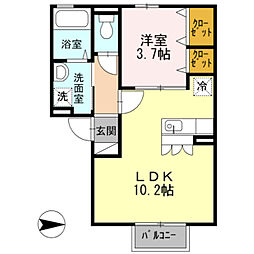 おおさか東線 JR俊徳道駅 徒歩4分の賃貸アパート 2階1LDKの間取り
