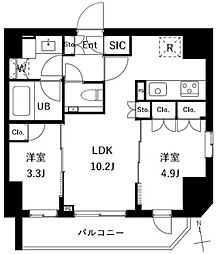 エスグランデ御徒町 4階2LDKの間取り