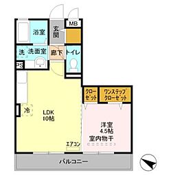 カルチェB 1LDKの間取図画像