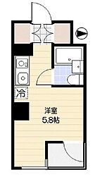 国分寺シティハイツ 2階ワンルームの間取り