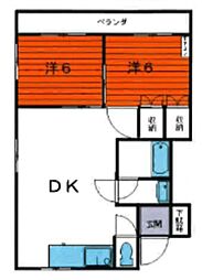 リバース・ツカサ 2DKの間取図画像