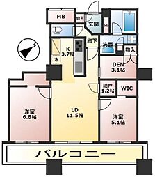 ザ・パークハウス西新宿タワー60 2LDKの間取図画像