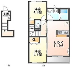 ルシェッロ 2LDKの間取図画像