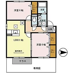 カーザ・エフリール　A棟 2階2LDKの間取り