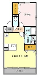 リトルステージI 2階1LDKの間取り
